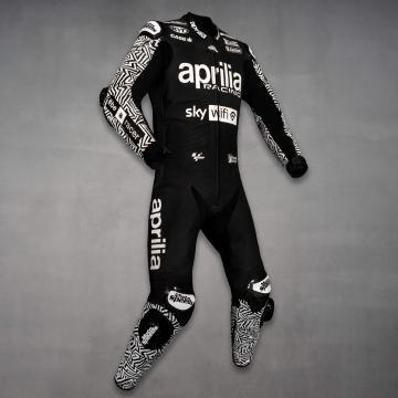 Aleix Espargaro Black Biker Suit Aprilia Winter Test 2022 