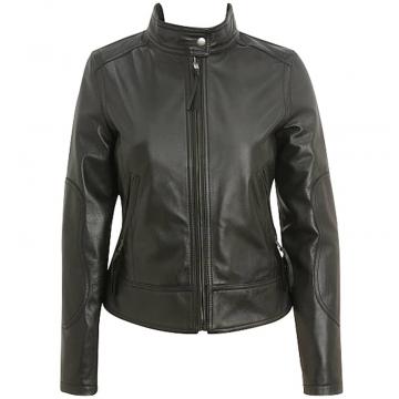 Band collar leather jacket