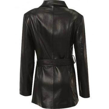 Belted Front Zipper Leather Fashion Coat