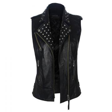 Biker Ladies Leather Studded Collar Vest