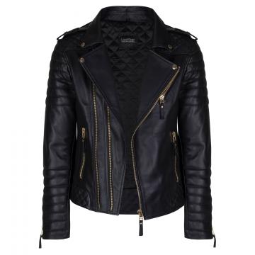 Leather Mens Quilted Jacket Black with Golden Hardware