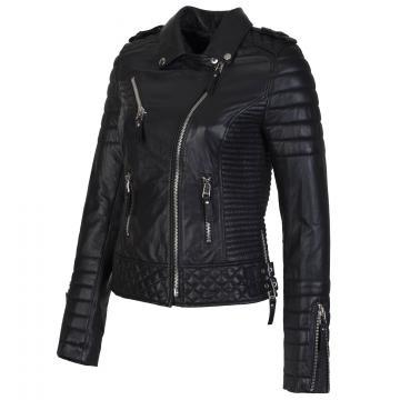 Biker Quilted Leather Jacket Womens