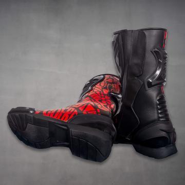 red and black motorcycle boots