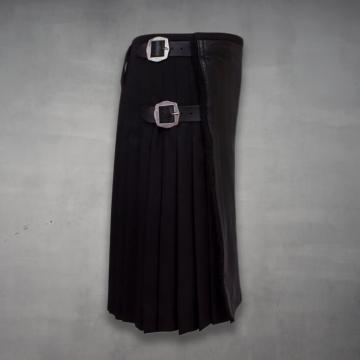 Black Leather Apron Wool Kilt Mens
