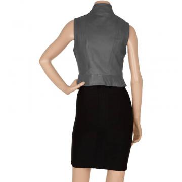 High Neck Women Sleeveless Vest Leather