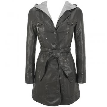 Women's Leather Coat with Hood