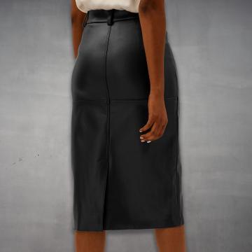 Leather A Line Midi Skirt