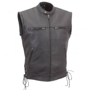Leather Moto Jacket for Men with Zip-Off Sleeves
