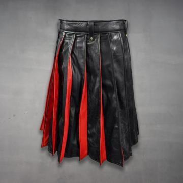 Leather Pleated Kilt Black and Red