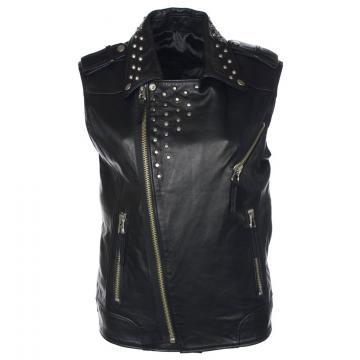 Men Studded Collar Biker Leather Vest