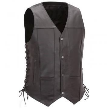 Leather Motorcycle Vest for Men with Gun Pocket