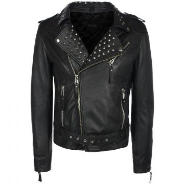 Mens Collar Studded Leather Jacket