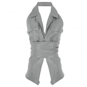 Grey Leather Motorcycle Vest