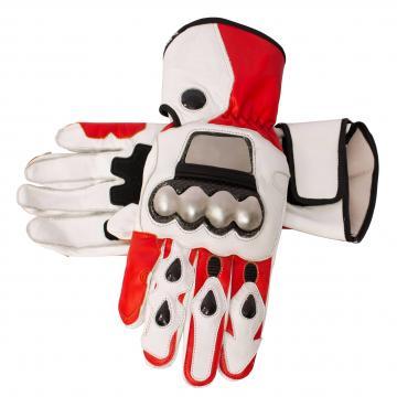 Red and White Leather Motorcycle Gloves