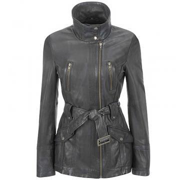 Black Leather Trench Coat for Women