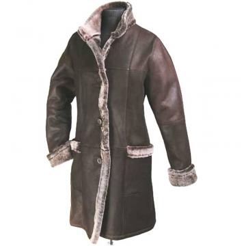 Leather Long Winter Women's Coat With Fur