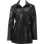 Belted Front Zipper Leather Fashion Coat