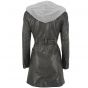 Hooded Leather 3/4 Length Coat Womens
