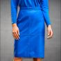 Leather Midi Pencil Skirt Blue front view