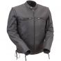 Leather Moto Jacket Men with Zip-Off Sleeves