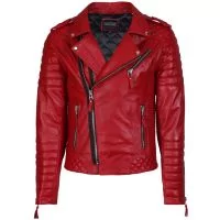 Biker Men Red Quilted Leather Jacket front