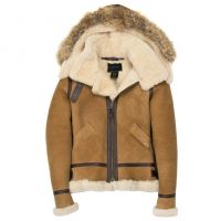 Hooded Fur Suede Bomber Jacket Womens front view