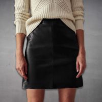 Leather Mini A Line Skirt front