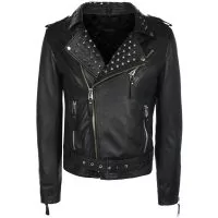 Mens Studded Collar Leather Jacket front view