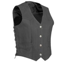 Perforated Motorcycle Leather Vest front view