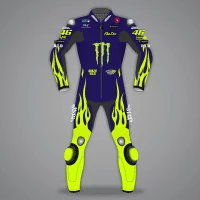 Valentino Rossi Yamaha Blue Motorbike Leathers 2024 front view