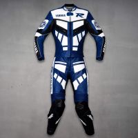 Yamaha R Racing Leather Suit Blue front view